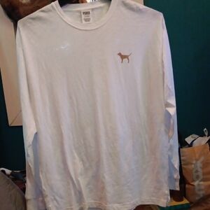 PINK Victoria's Secret White Long Sleeve Tee with Brown Logo